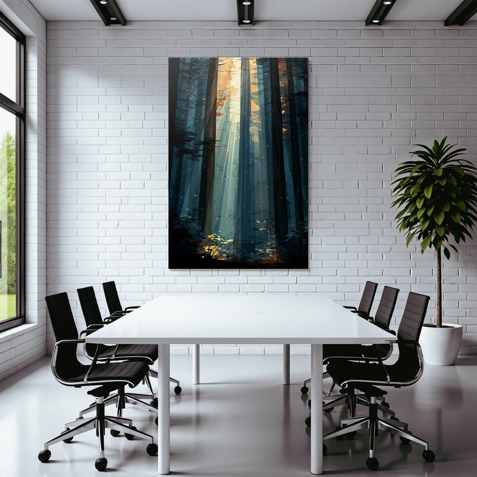 Friedlicher Wald Mit Lichtstrahlen Illustration