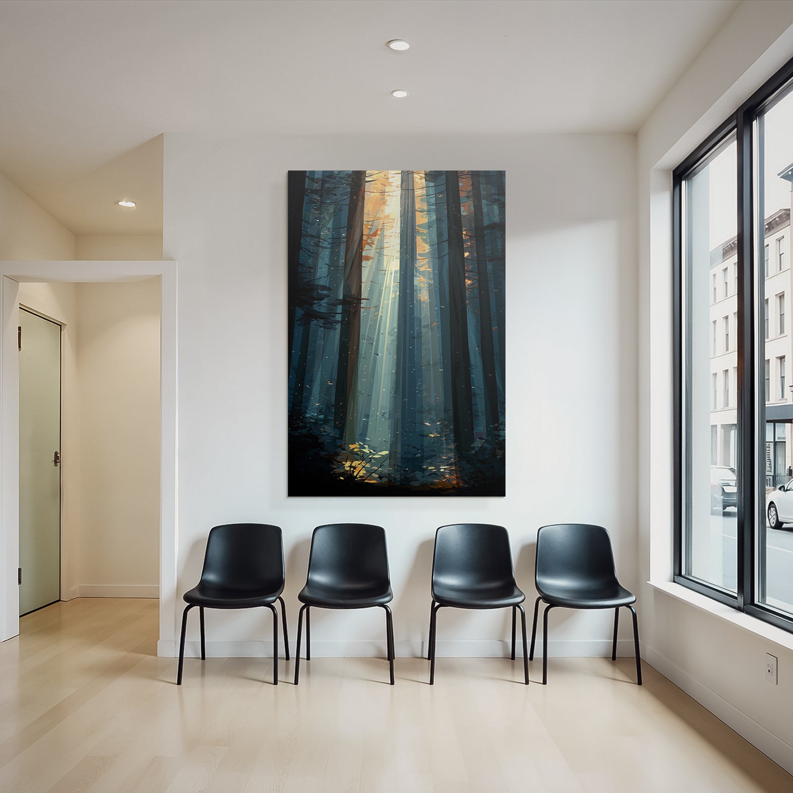 Friedlicher Wald Mit Lichtstrahlen Illustration
