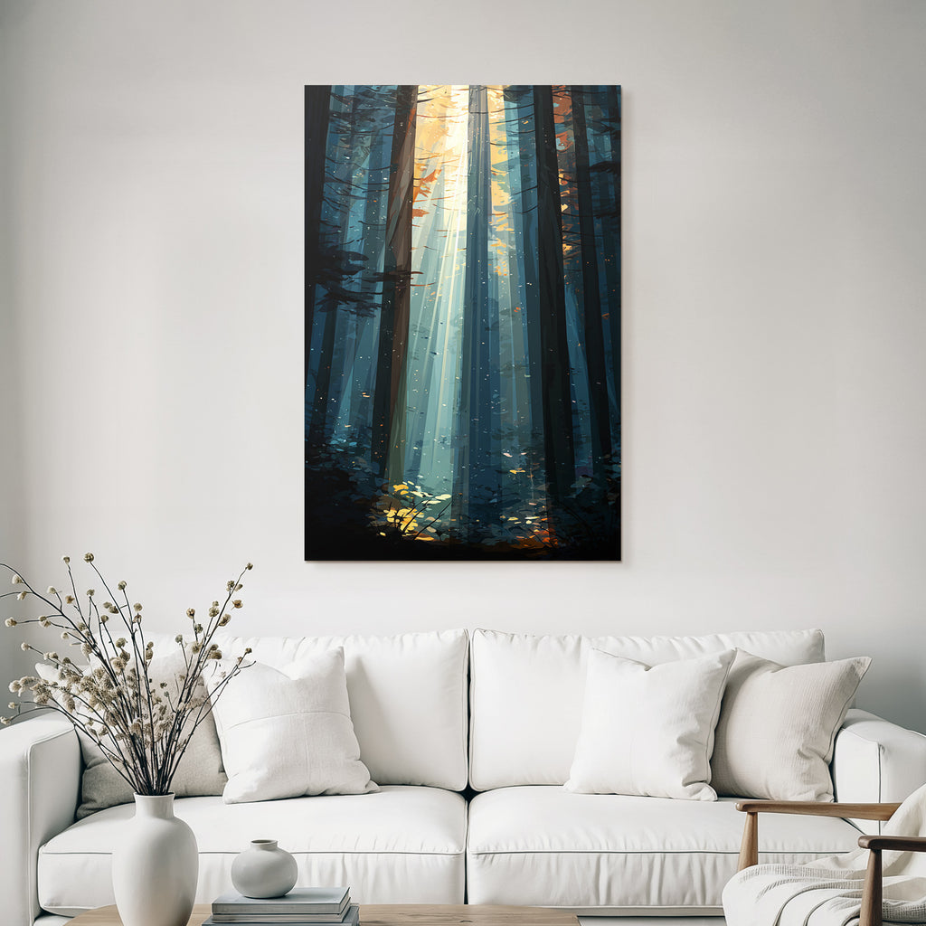 Friedlicher Wald Mit Lichtstrahlen Illustration