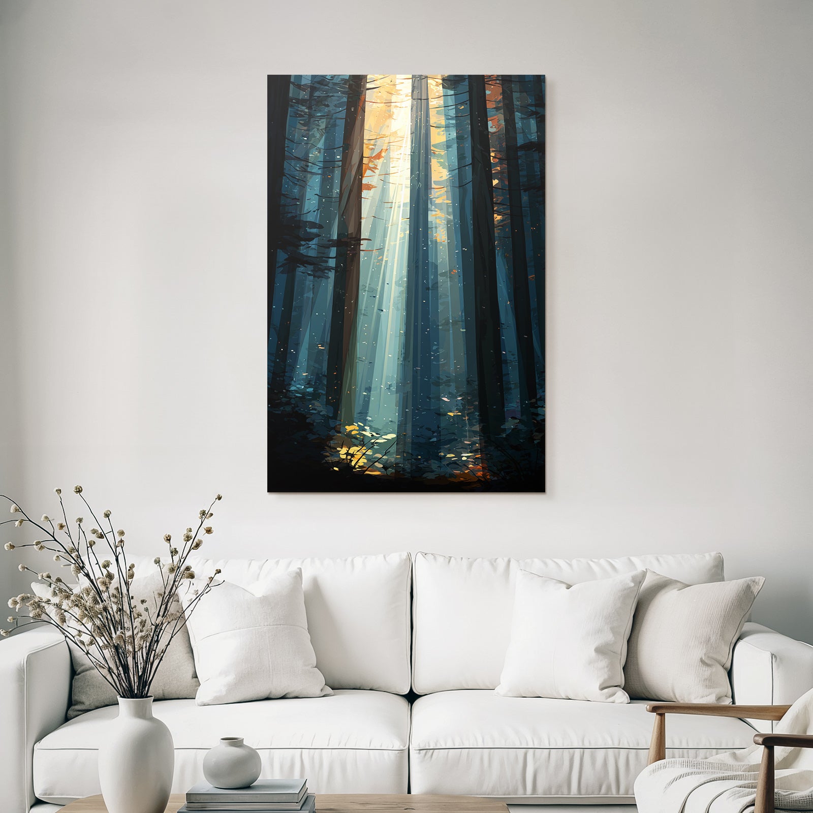 Friedlicher Wald Mit Lichtstrahlen Illustration