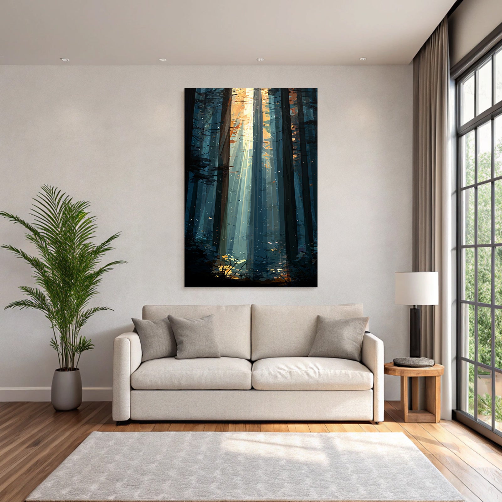 Friedlicher Wald Mit Lichtstrahlen Illustration