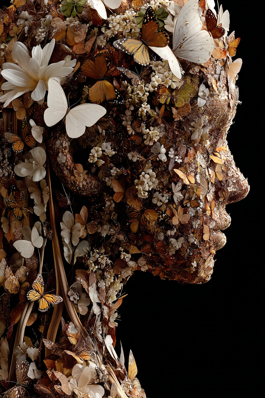 Humanfigur Mit Blumen Und Schmetterlingen Organische Schoenheit | Digital Art | Kunstgattungen