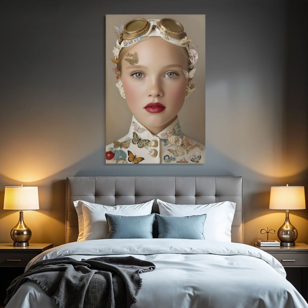 Junge Dame Mit Schmetterlingen Und Blumen Vintage Goggles