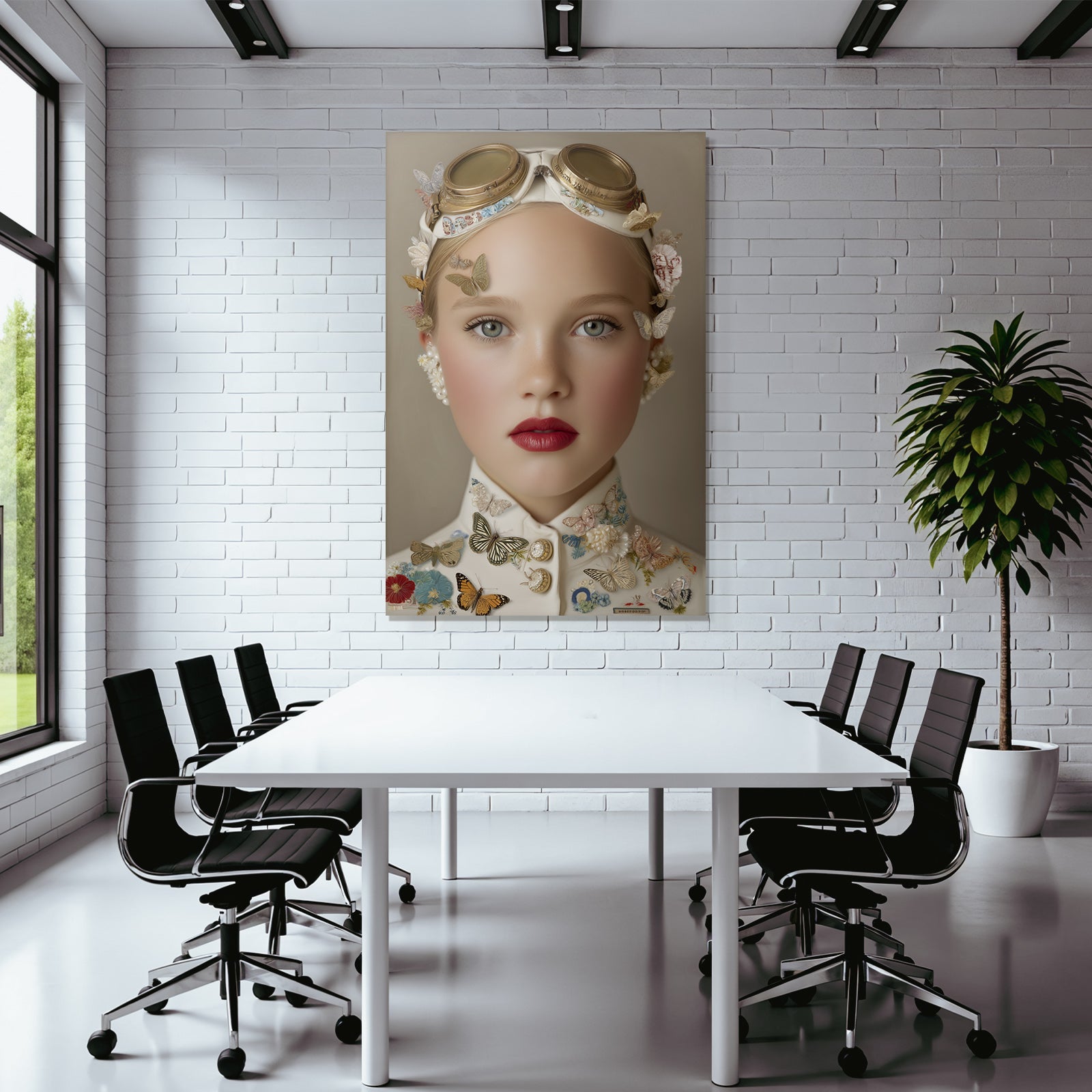 Junge Dame Mit Schmetterlingen Und Blumen Vintage Goggles