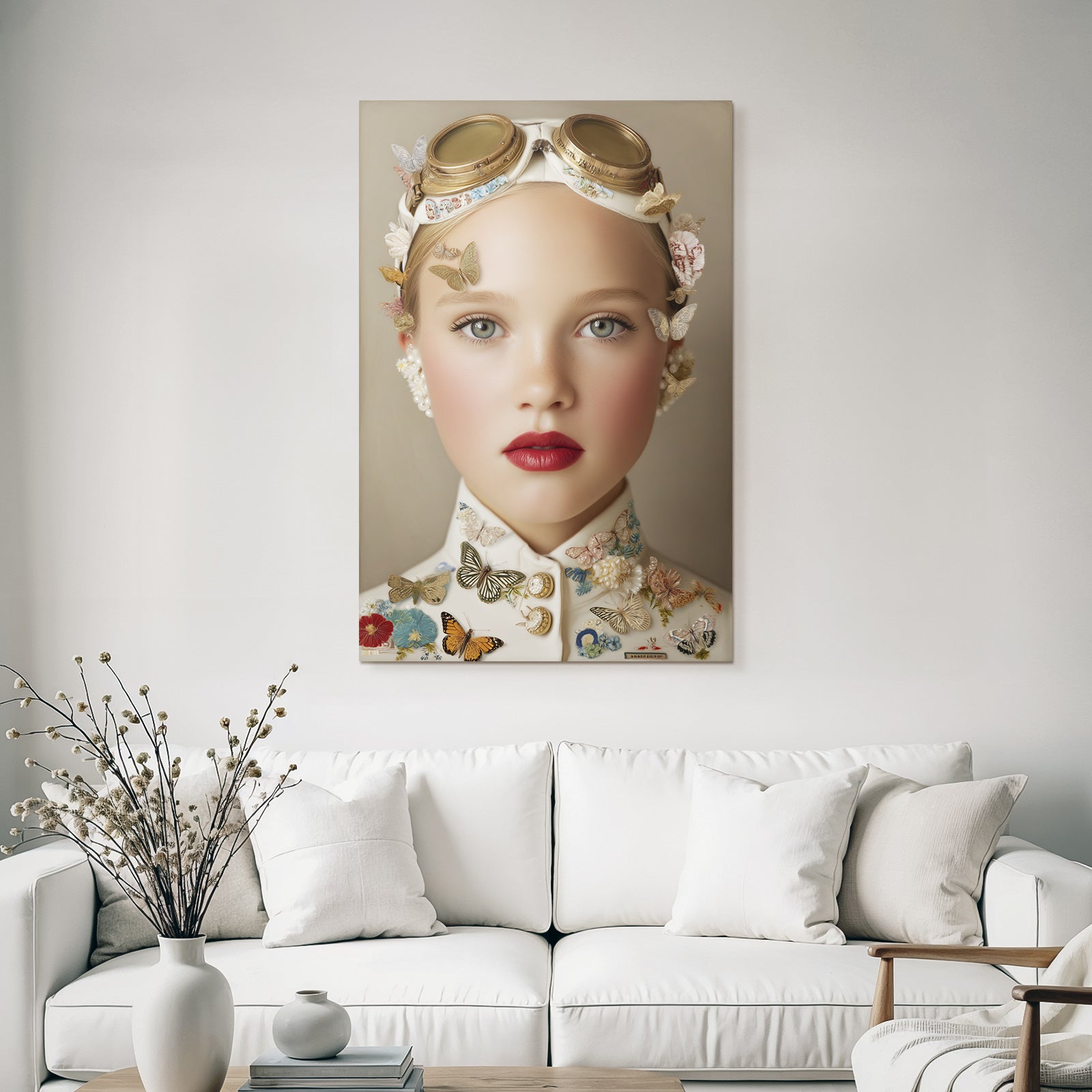 Junge Dame Mit Schmetterlingen Und Blumen Vintage Goggles