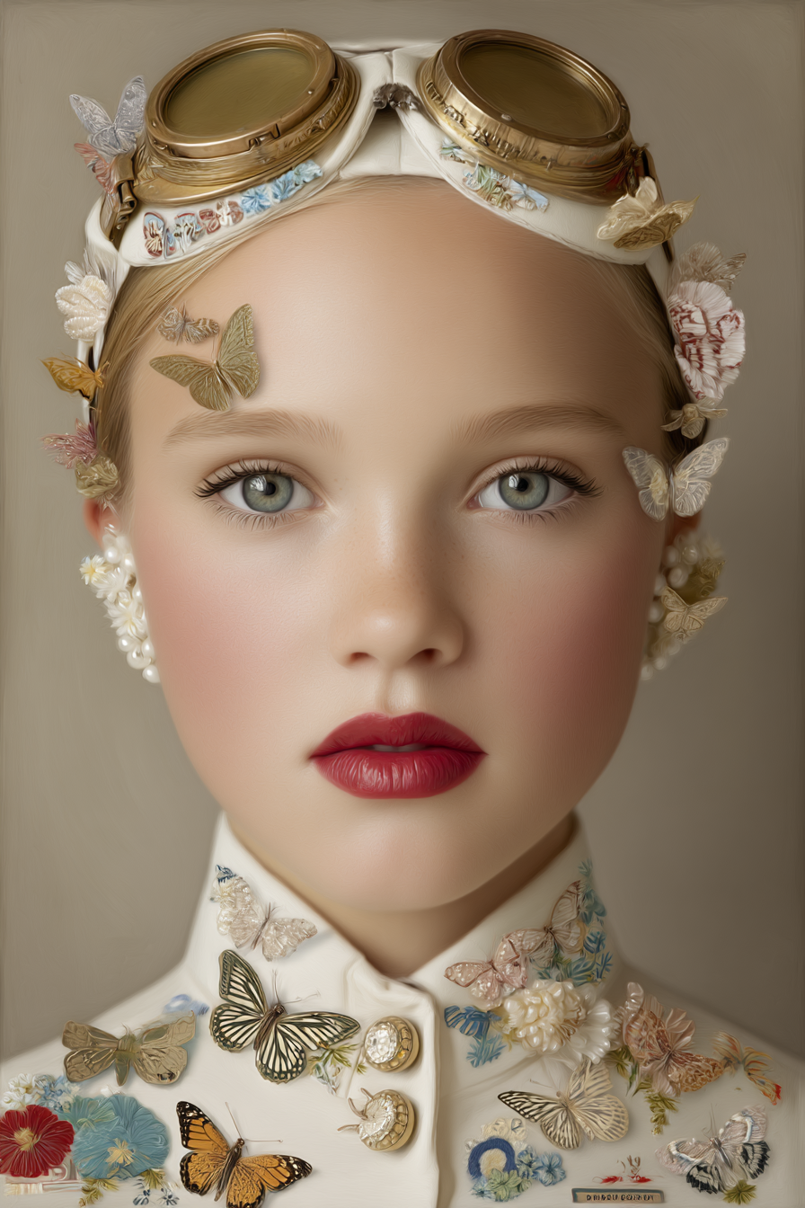 Junge Dame Mit Schmetterlingen Und Blumen Vintage Goggles | Digital Art | Kunstgattungen