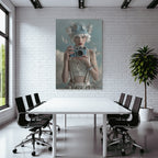 Junge Frau Mit Vintage Kamera Blauer Hut Blumen Goggles Traeumend Wolkig Butterflies