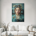 Junge Mit Blauem Mantel Floralem Kopfschmuck Vintage Goggles Kamera Falter