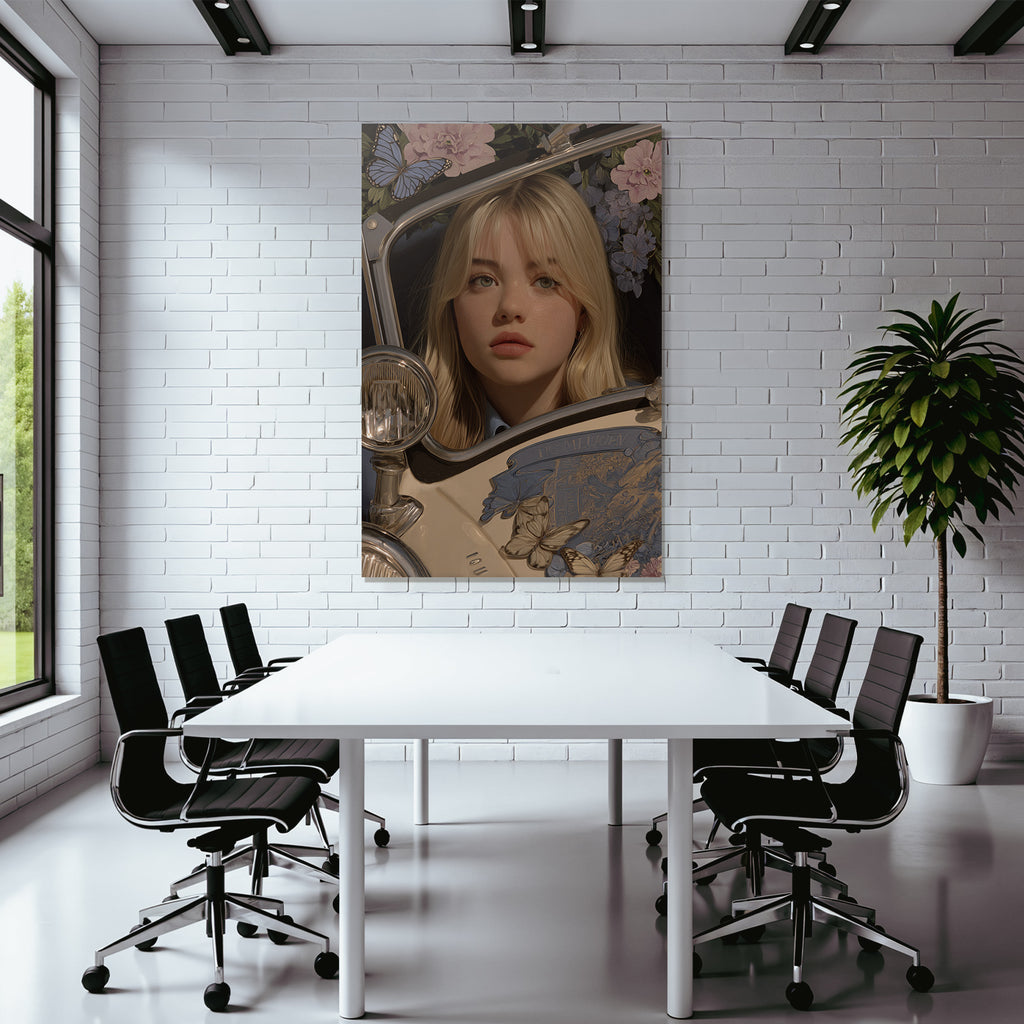 Junge Person Mit Blondem Haar Florale Deko Fluessigkeit Auto Elemente