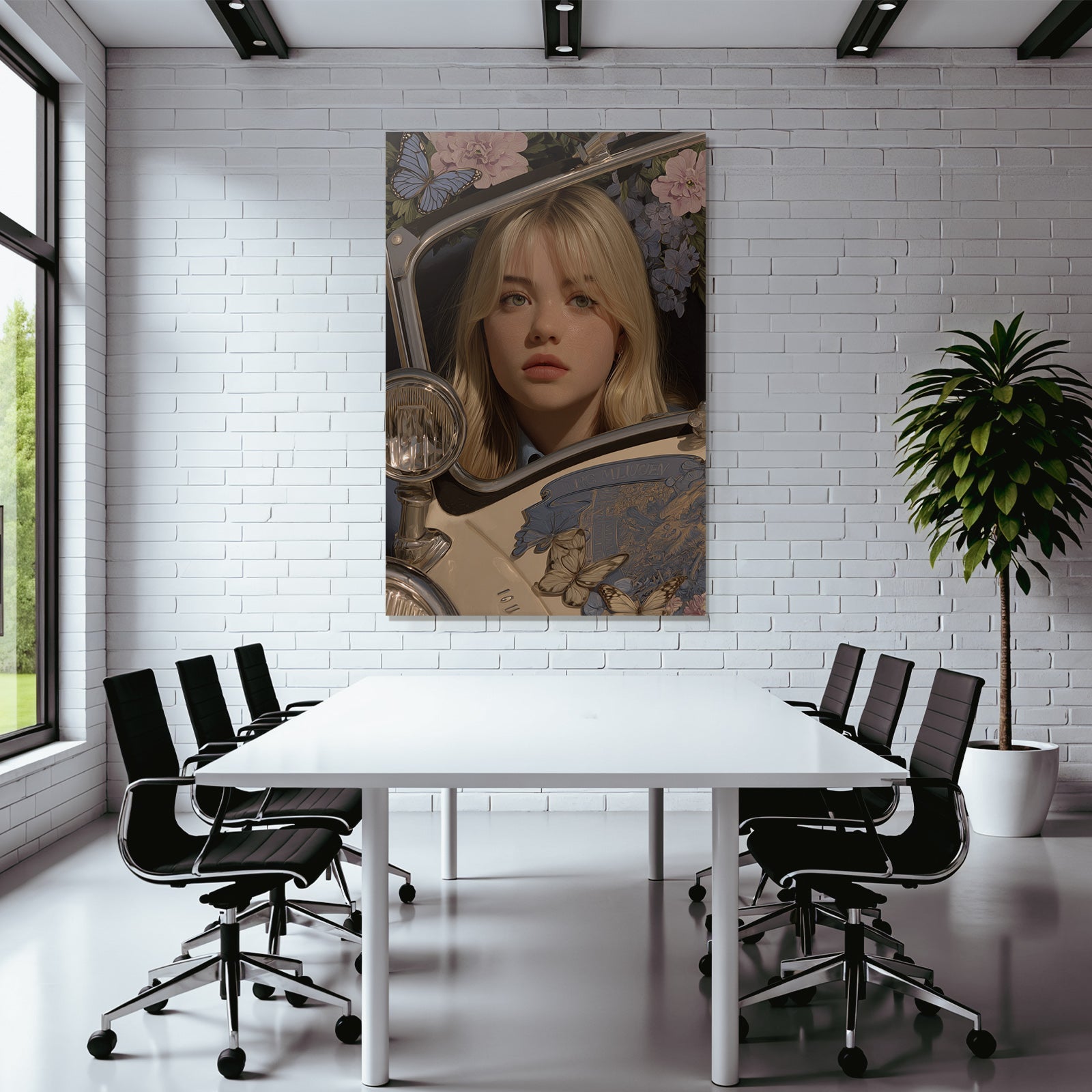 Junge Person Mit Blondem Haar Florale Deko Fluessigkeit Auto Elemente