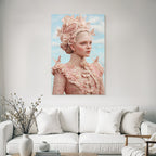 Young Woman Fantasy Fashion Flowers Lace Pattern Pink Sky