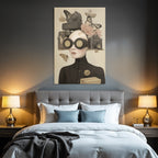 Kreative Person Mit Grossen Goggles Umgeben Von Kameras Blumen Und Schmetterlingen