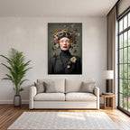 Kreatives Surrealistisches Portrait Von Frau Mit Blumen Headdress Und Flugzeugen