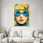 Kuenstlerische Darstellung Von Einer Person Mit Goggles Und Blumen Und Schmetterlingen