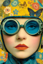 Kuenstlerische Darstellung Von Einer Person Mit Goggles Und Blumen Und Schmetterlingen | Digital Art | Kunstgattungen