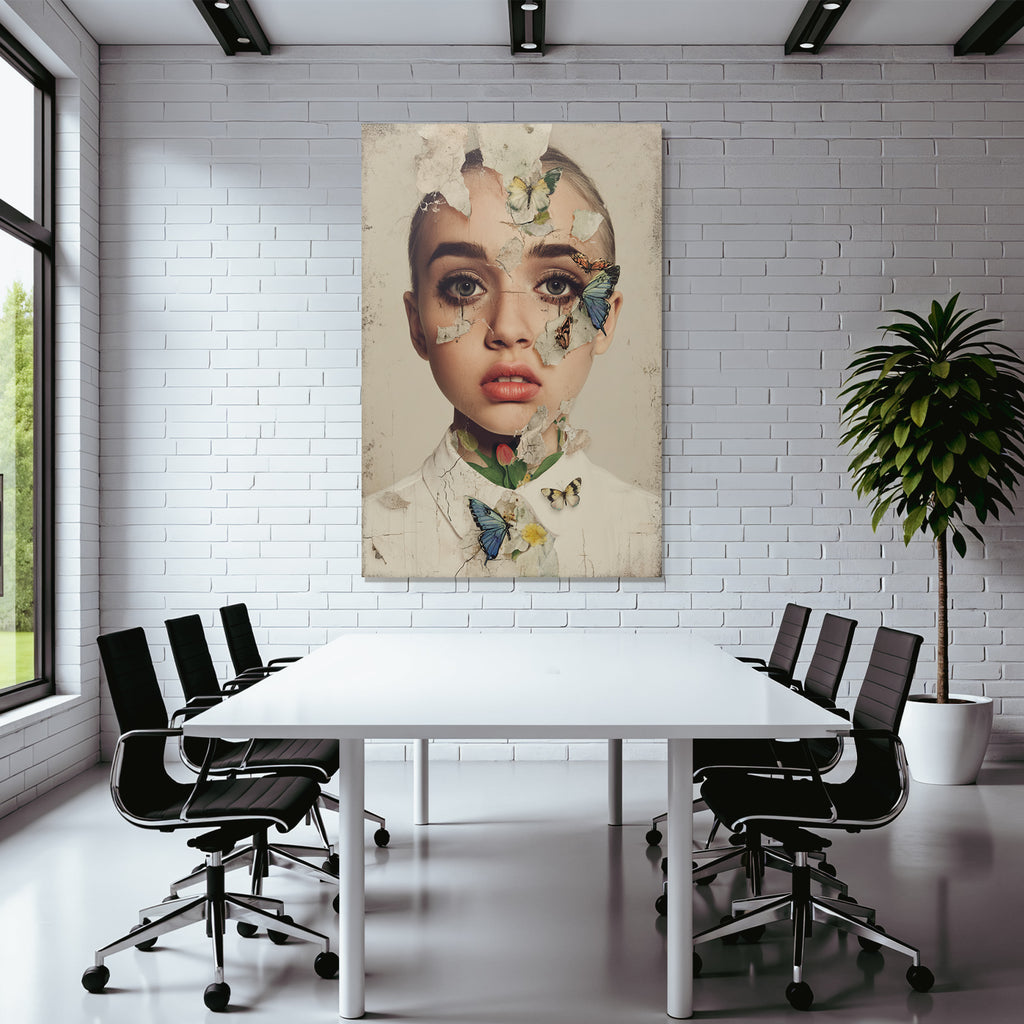 Kuenstlerisches Portrait Mit Blumen Und Schmetterlingen