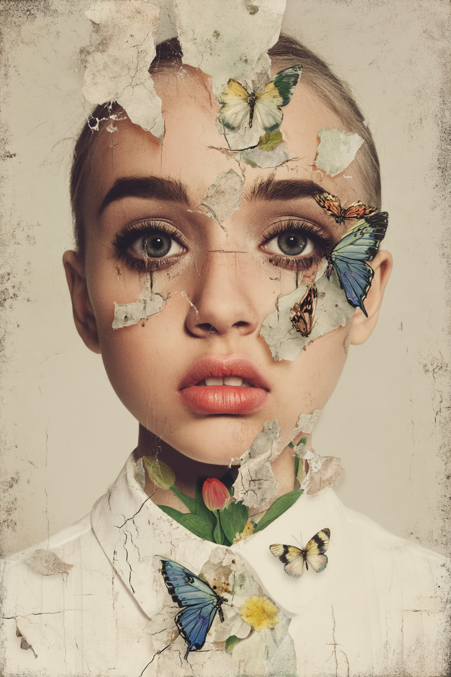 Kuenstlerisches Portrait Mit Blumen Und Schmetterlingen | Digital Art | Kunstgattungen