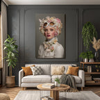 Mode Portrait Frau Blumen Schmetterlinge Weisse Googles Jacke