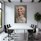 Mode Portrait Frau Blumen Schmetterlinge Weisse Googles Jacke