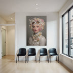 Mode Portrait Frau Blumen Schmetterlinge Weisse Googles Jacke