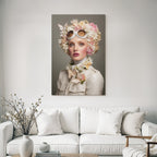 Mode Portrait Frau Blumen Schmetterlinge Weisse Googles Jacke