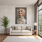 Mode Portrait Frau Blumen Schmetterlinge Weisse Googles Jacke