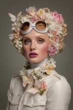 Mode Portrait Frau Blumen Schmetterlinge Weisse Googles Jacke | Digital Art | Kunstgattungen