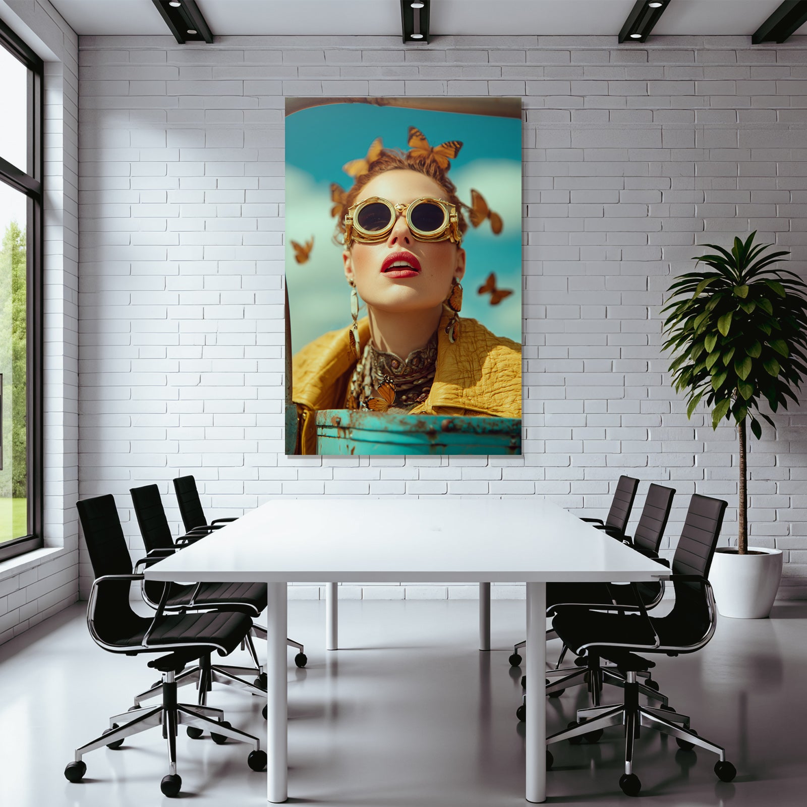 Mode Portrait Frau Mit Sonnenbrille Butterfly Accessoires Blauer Himmel