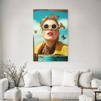 Fashion Portrait Woman With Sunglasses Butterfly Accessories Blue Sky