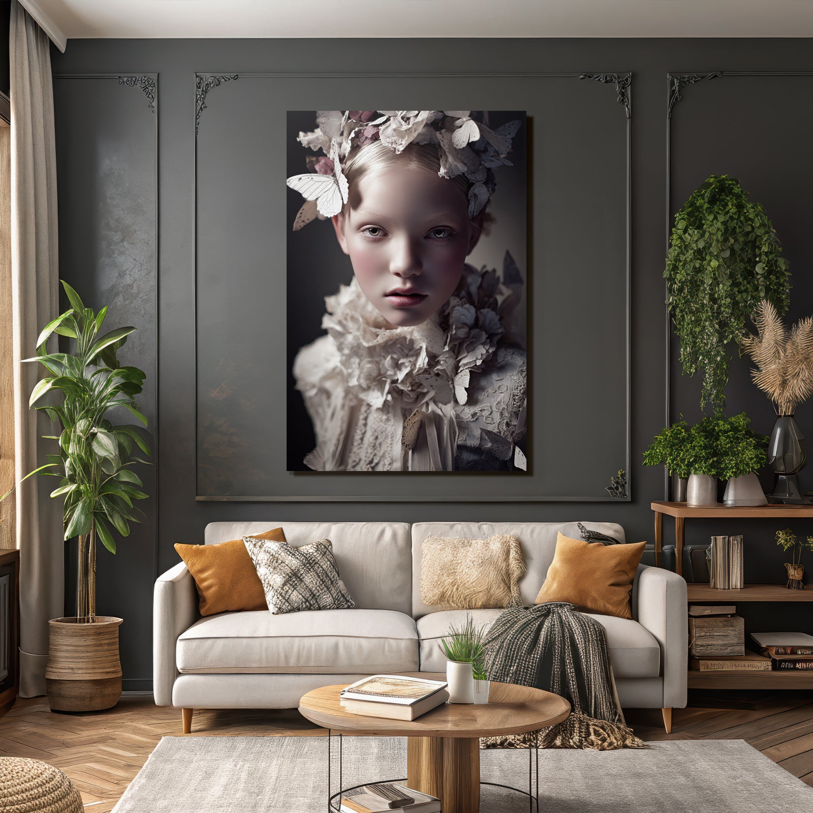 Nahe Portrait High Fashion Blumen Und Schmetterlinge Traeumende Aesthetik