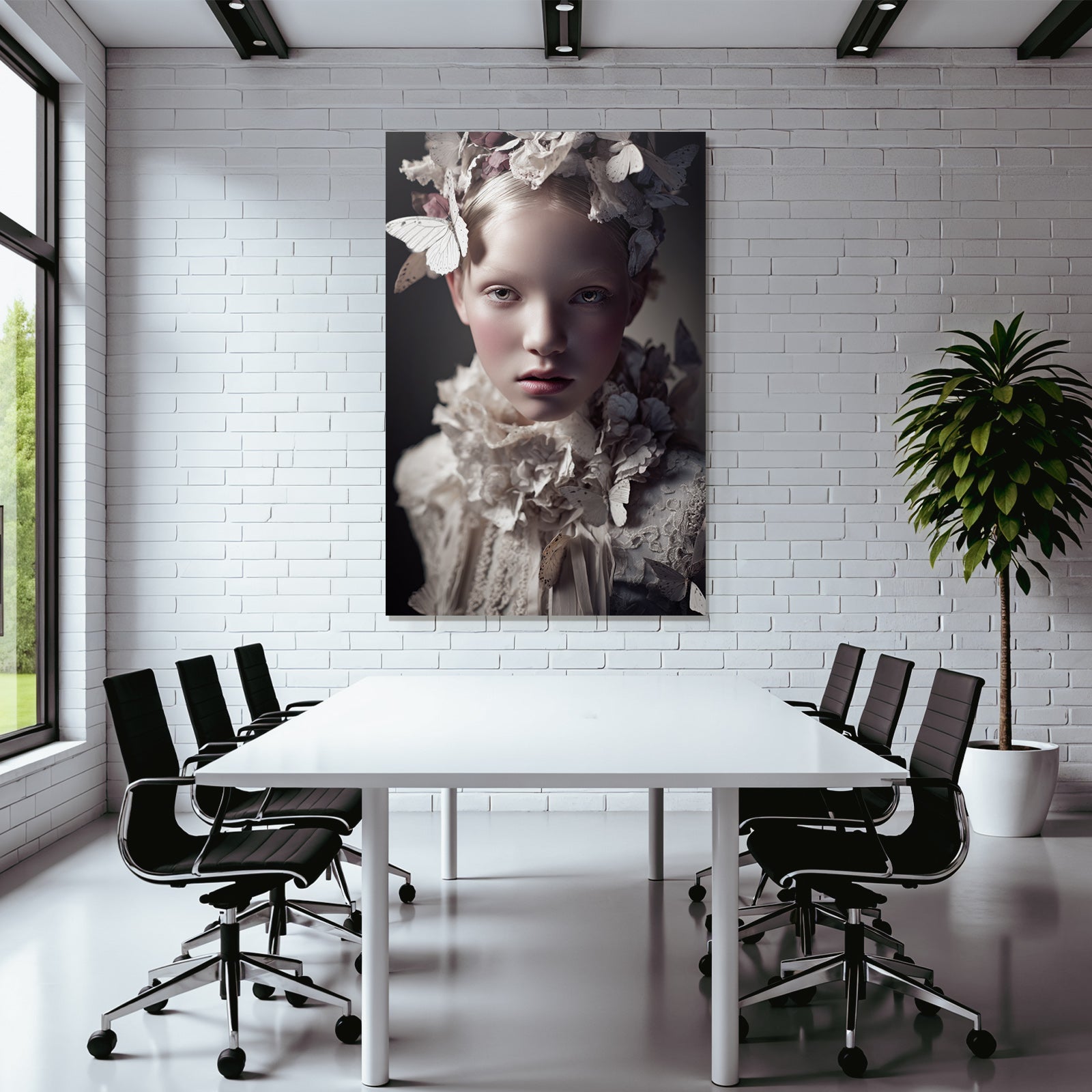 Nahe Portrait High Fashion Blumen Und Schmetterlinge Traeumende Aesthetik