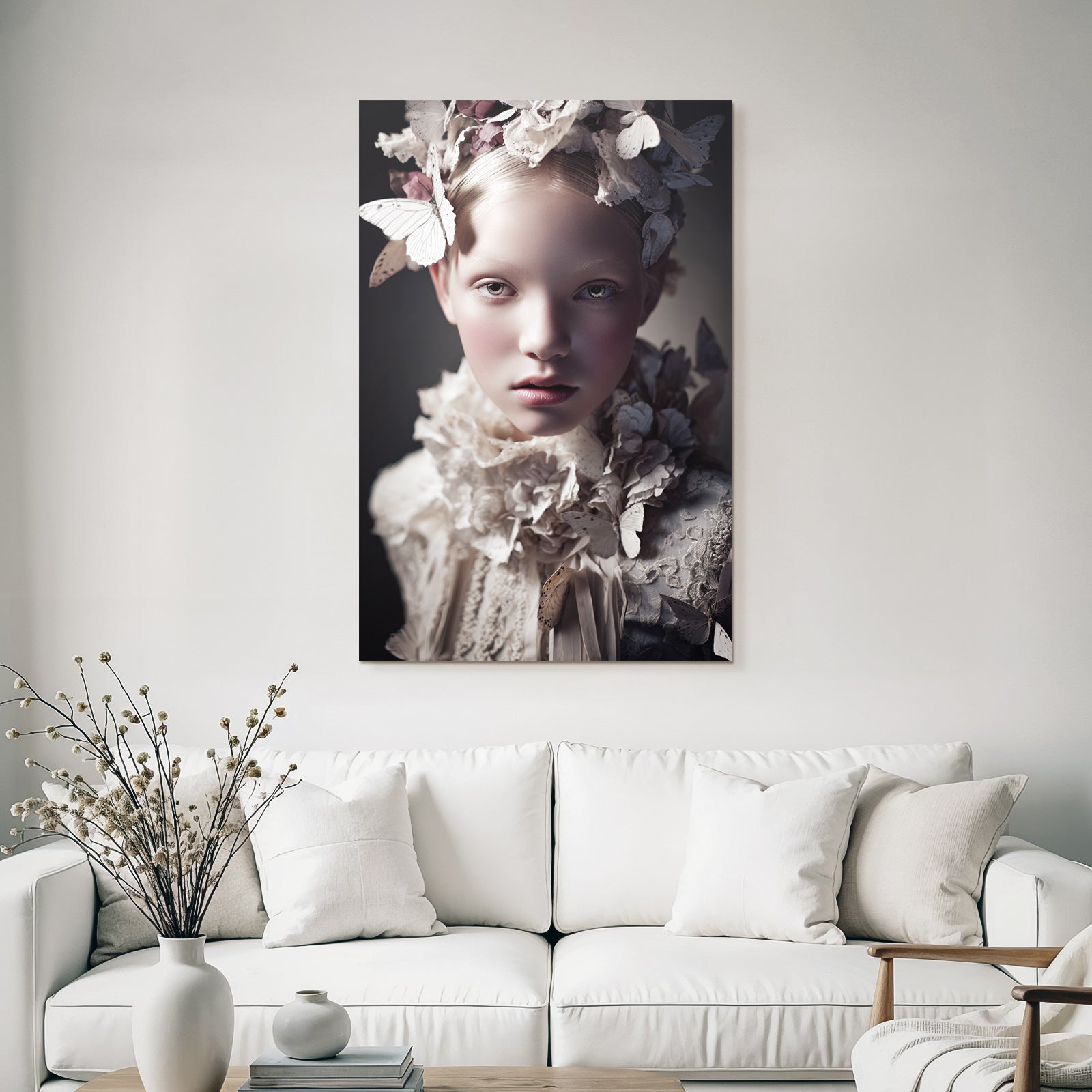Nahe Portrait High Fashion Blumen Und Schmetterlinge Traeumende Aesthetik