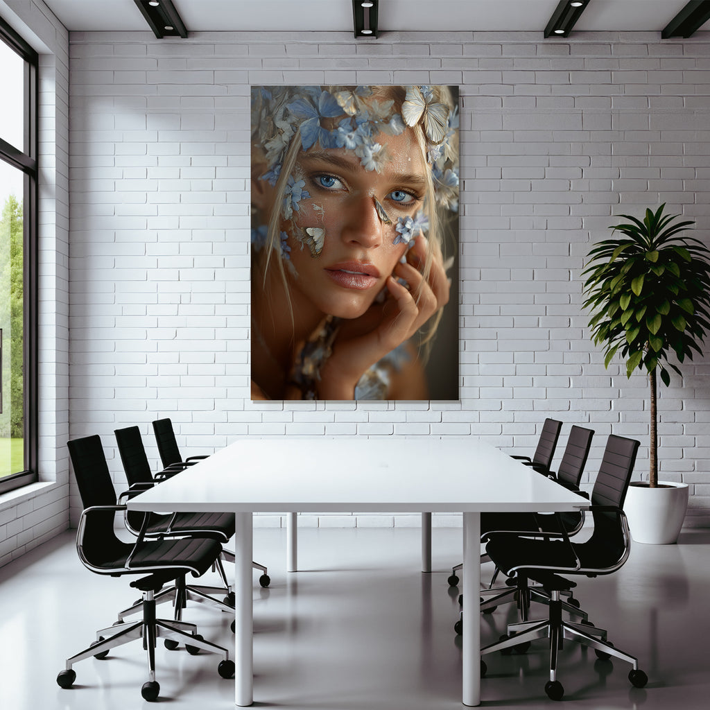 Naheaufnahme Portrait Mit Flmettern Und Blauen Blumen Natur Aesthetik