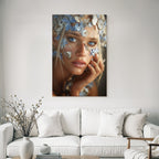 Naheaufnahme Portrait Mit Flmettern Und Blauen Blumen Natur Aesthetik