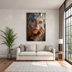 Naheaufnahme Portrait Mit Flmettern Und Blauen Blumen Natur Aesthetik
