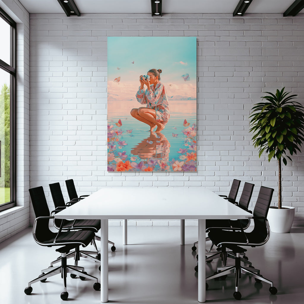 Person Im Wasser Mit Kamera Blumen Und Schmetterlinge
