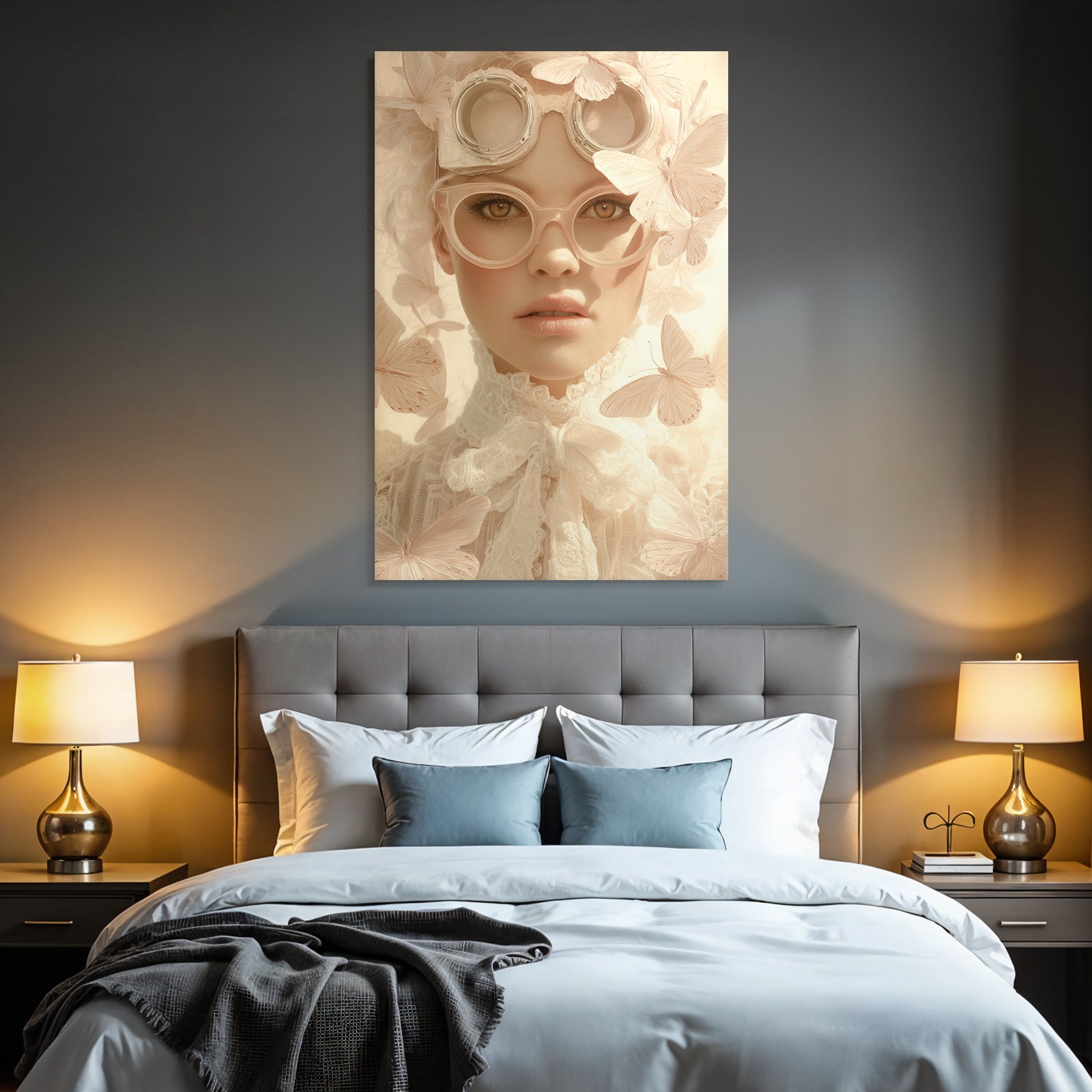 Person Mit Zarter Kunst Aesthetik Flora Butterflies Vintage Fantasy Stil