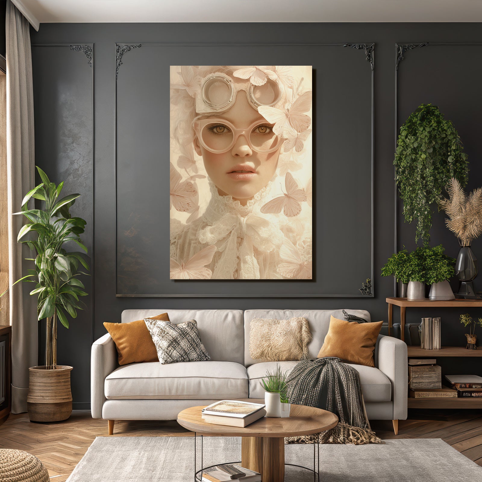 Person Mit Zarter Kunst Aesthetik Flora Butterflies Vintage Fantasy Stil