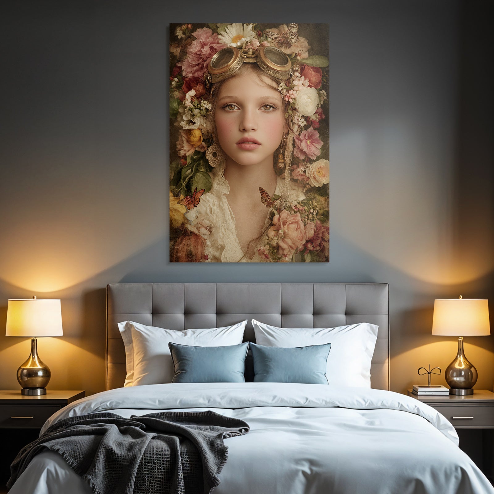 Portrait Mit Blumen Und Dampfkraftbrille Fantasy Natur Imagination