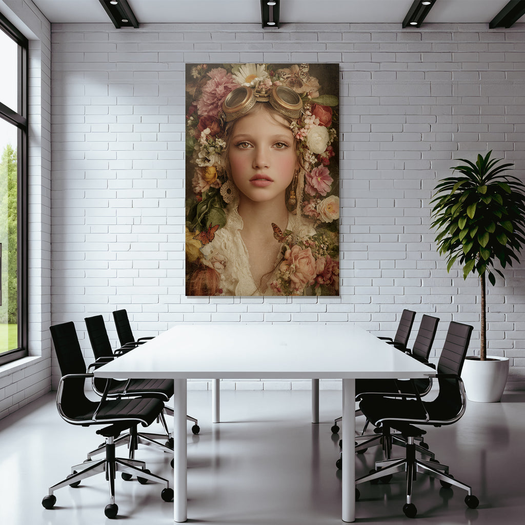 Portrait Mit Blumen Und Dampfkraftbrille Fantasy Natur Imagination