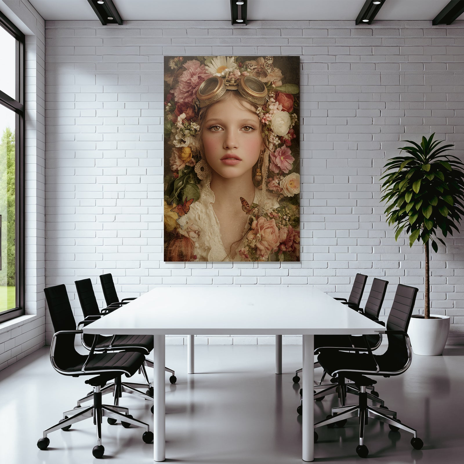 Portrait Mit Blumen Und Dampfkraftbrille Fantasy Natur Imagination