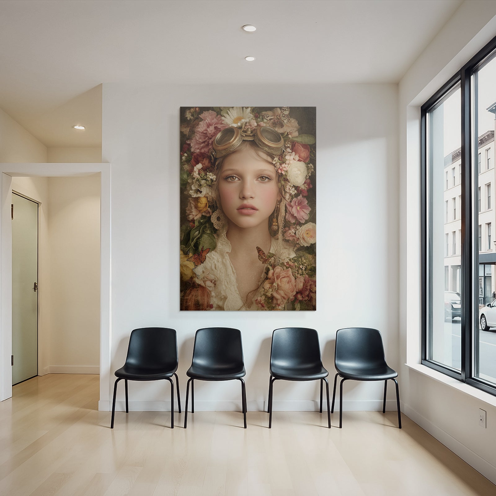 Portrait Mit Blumen Und Dampfkraftbrille Fantasy Natur Imagination