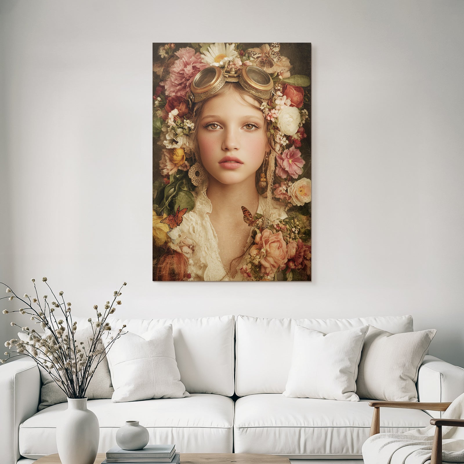 Portrait Mit Blumen Und Dampfkraftbrille Fantasy Natur Imagination