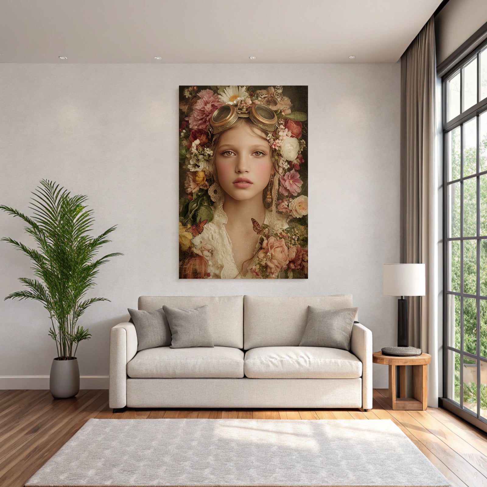Portrait Mit Blumen Und Dampfkraftbrille Fantasy Natur Imagination