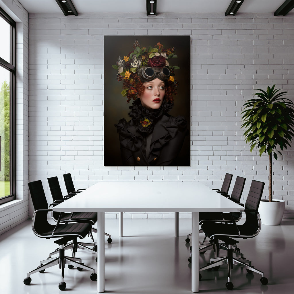 Portrait with headdress butterflies and flower elements fantasy steampunk style
