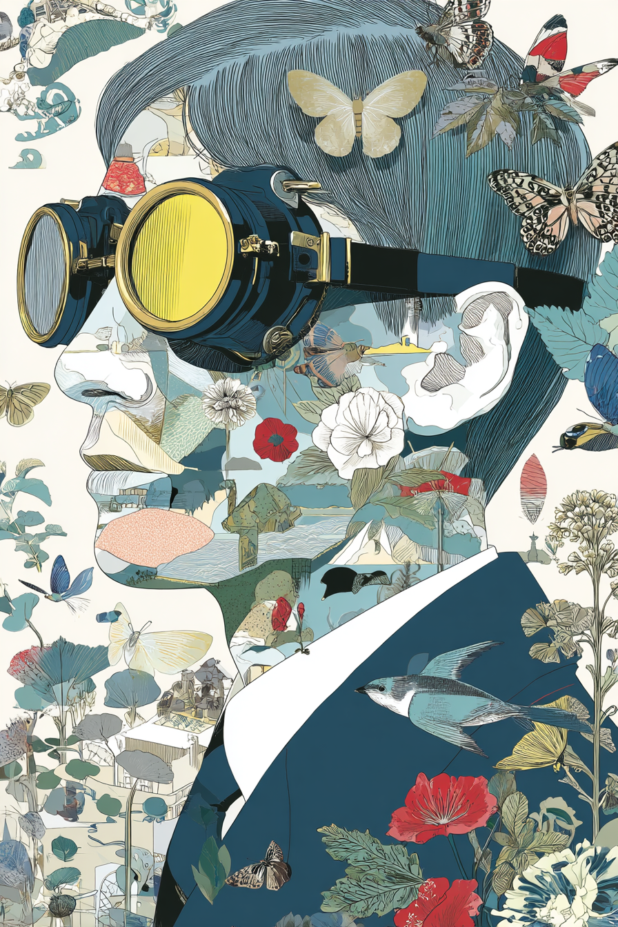 Profil Einer Person Mit Natur Elementen Und Goggles | Digital Art | Kunstgattungen