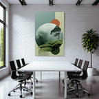 Scenic View Lush Misty Forest With Geometric Shapes