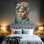 Steampunk Portrait Mit Blumen Und Butterflies Vintage Goggles