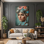 Steampunk Portrait Mit Blumen Und Butterflies Vintage Goggles