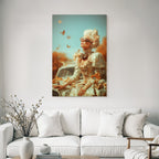 Stilisierte Portrait Der Frau Mit Butterflys Und Vintage Auto